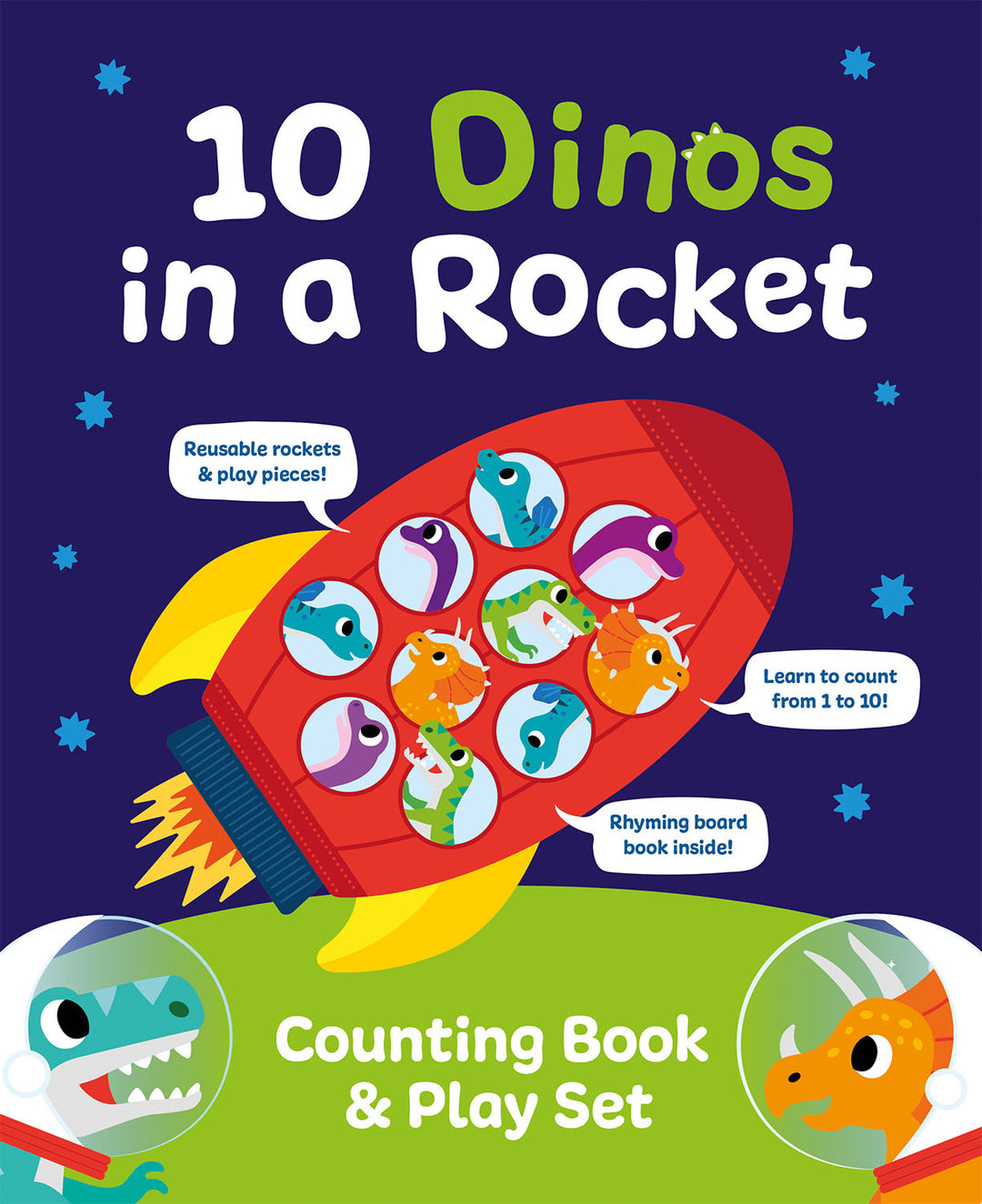 Cover image for 10 Dinos in a Rocket ISBN 9781835550335